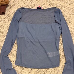 Edikted Sheer Long Sleeve Top - Slate Blue